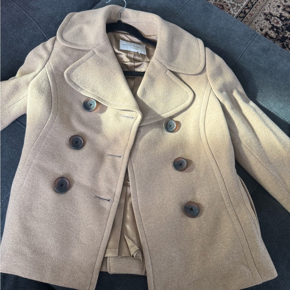 Banana Republic Tan Peacoat Classic Wool Blend